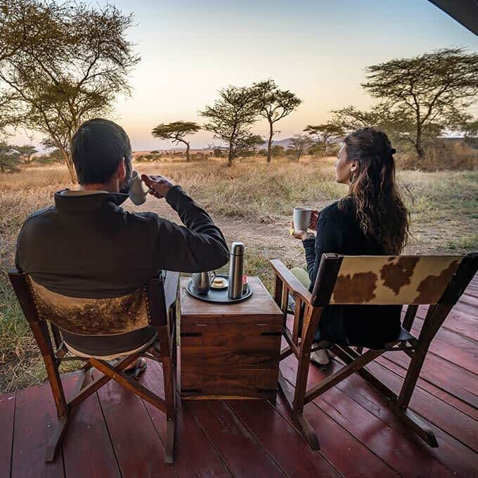 Enjoy a bush coffee on your private outside deck at Lemala Ewanjan Tented Camp