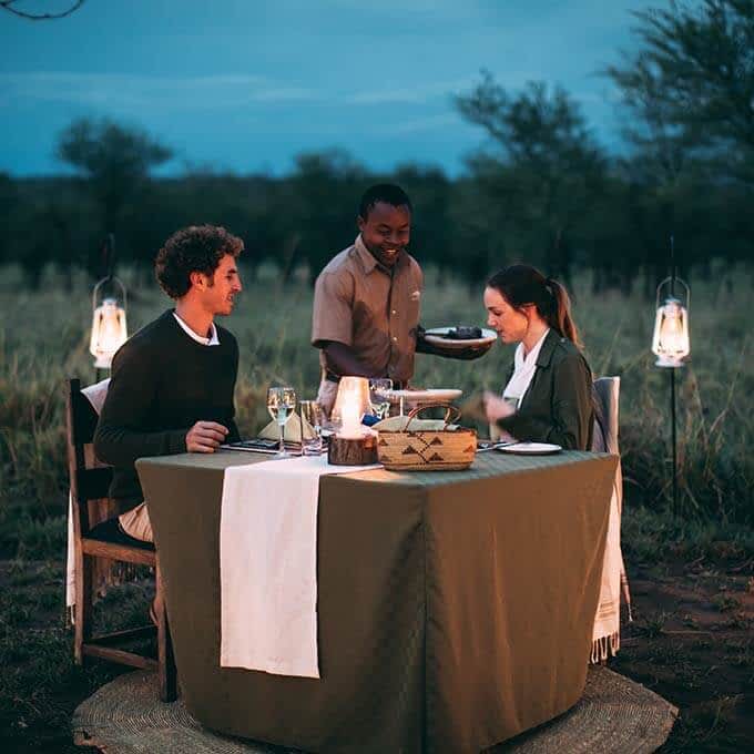 At Serengeti Tortilis Camp you can enjoy a romantic private dinner in the Serengeti