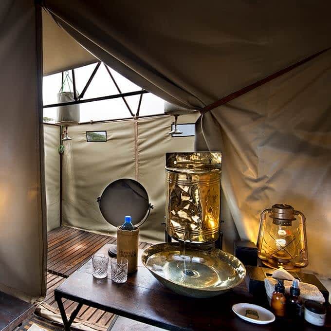 Luxury bathroom at andBeyond Serengeti Under Canvas in the Serengeti in Tanzania