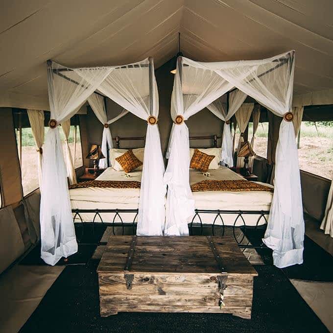 Bedroom at Serengeti Tortilis Camp in the Serengeti in Tanzania