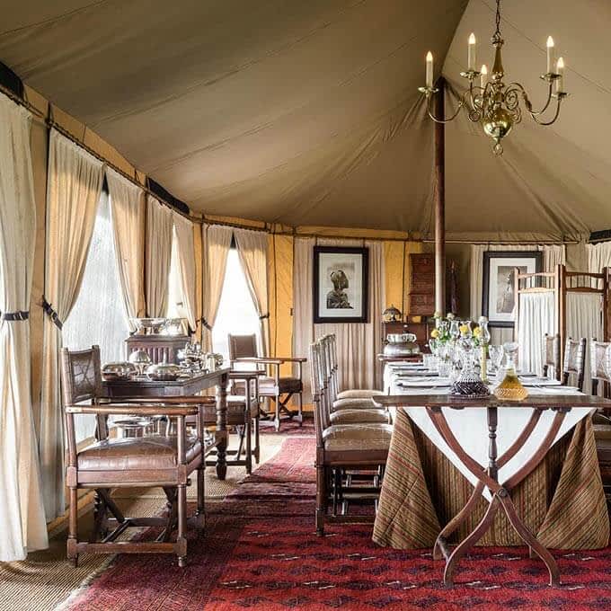 Dining area at Singita Sabora Tented Camp