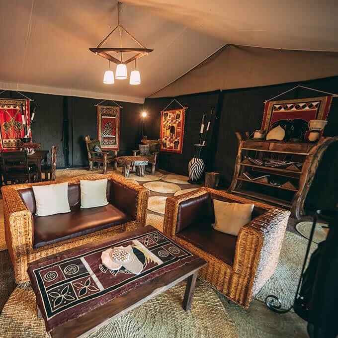 Lounge area at Serengeti Tortilis Camp