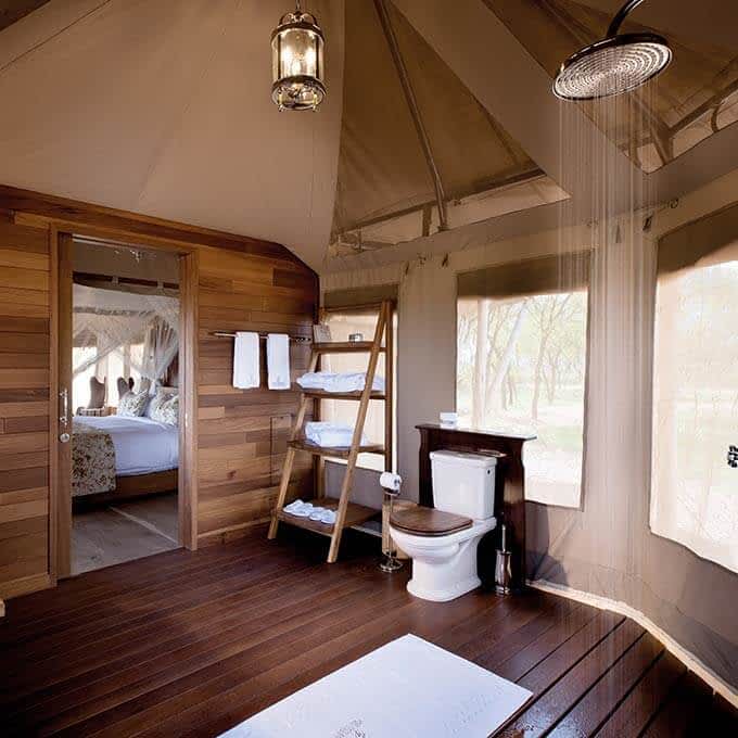 Bathroom at luxury safari camp One Nature Nyaruswiga in the Serengeti